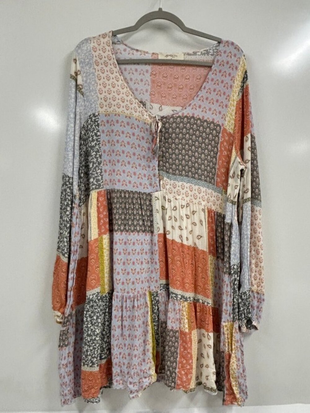 A Beautiful Soul Patchwork Boho Mini Dress Size A Peasant Cottagecore Festival
